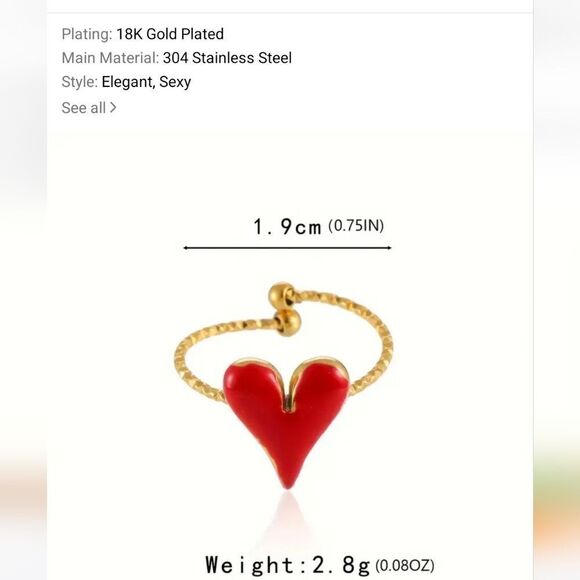 Red Heart ring adjustable 18k gold - Picture 6 of 10
